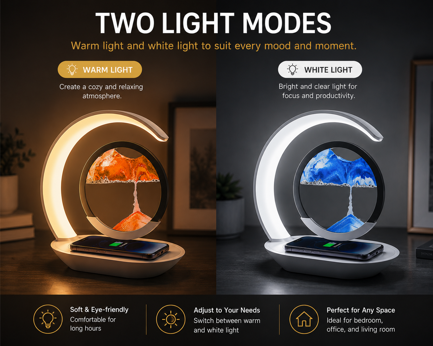 3-in-1 Quicksand LED Lamp with Wireless Charger