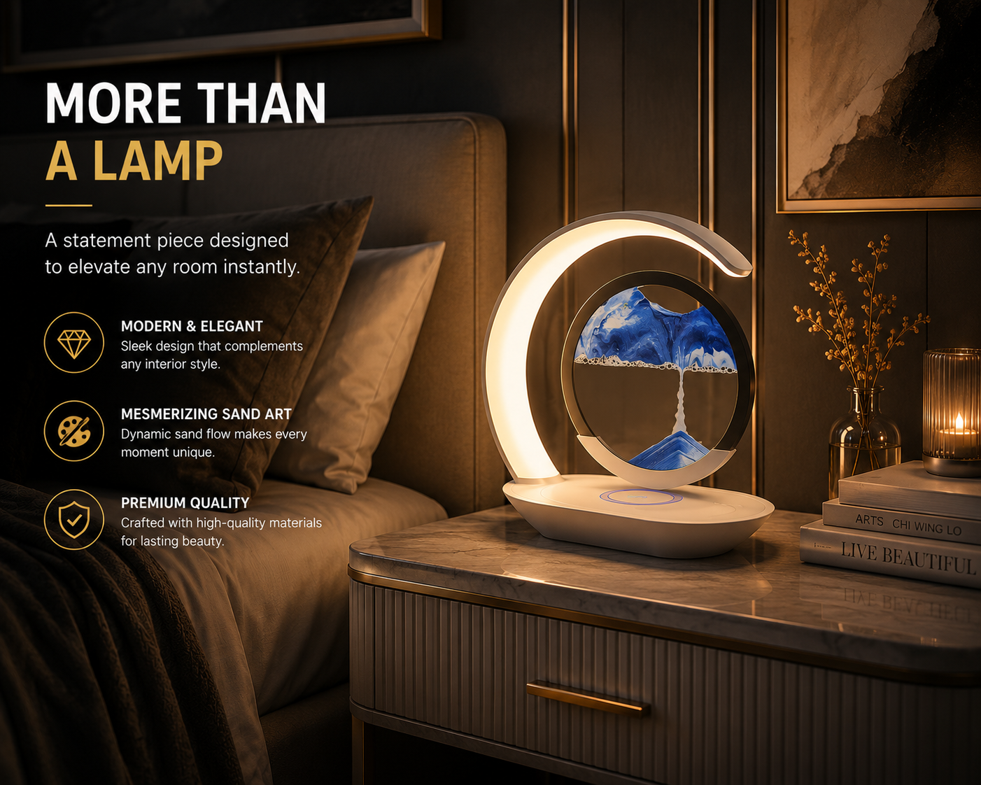 3-in-1 Quicksand LED Lamp with Wireless Charger